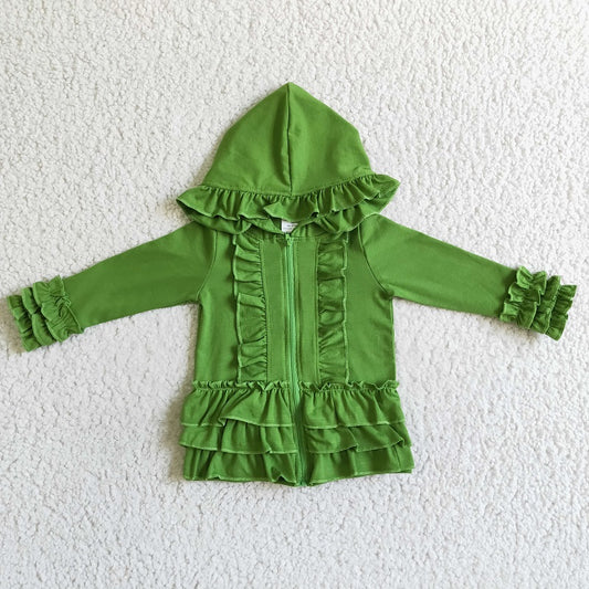 GT0017 GREEN COLOR COTTON LONG SLEEVE RUFFLE COAT