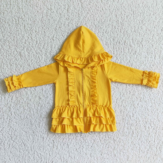 GT0018 YELLOW COLOR COTTON LONG SLEEVE RUFFLE COAT