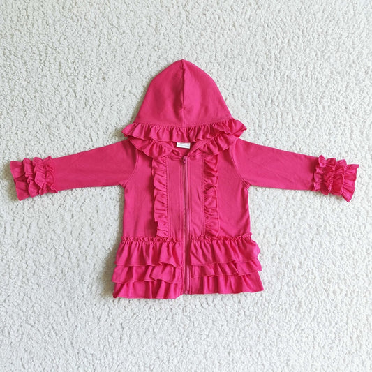 GT0020 HOT PINK COLOR COTTON LONG SLEEVE RUFFLE COAT