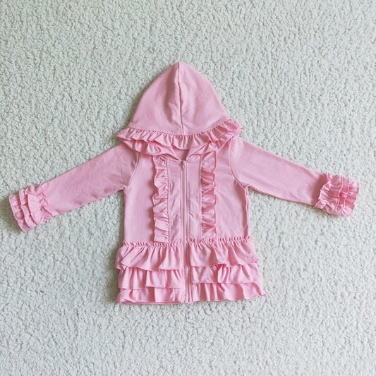 GT0021 PINK COLOR COTTON LONG SLEEVE RUFFLE COAT