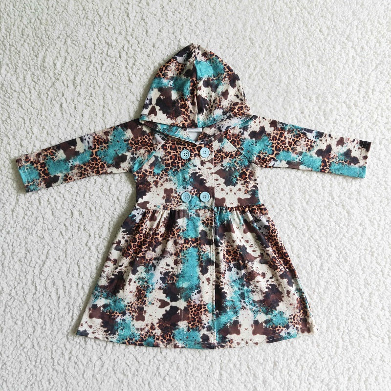 GT0027 Girls Leopard Ink Print Long Sleeve Hoodie D 1027