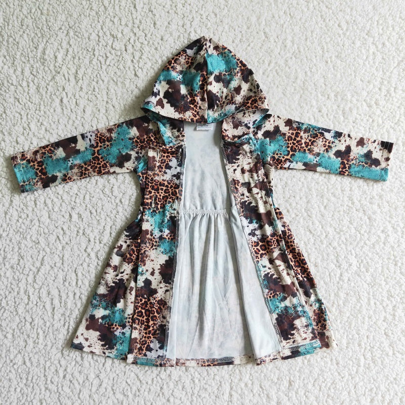 GT0027 Girls Leopard Ink Print Long Sleeve Hoodie D 1027