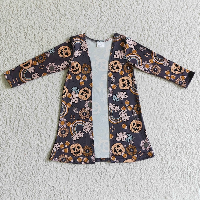 GT0044 Girls Halloween Pumpkin Rainbow Cardigan Jacket parent-child wear