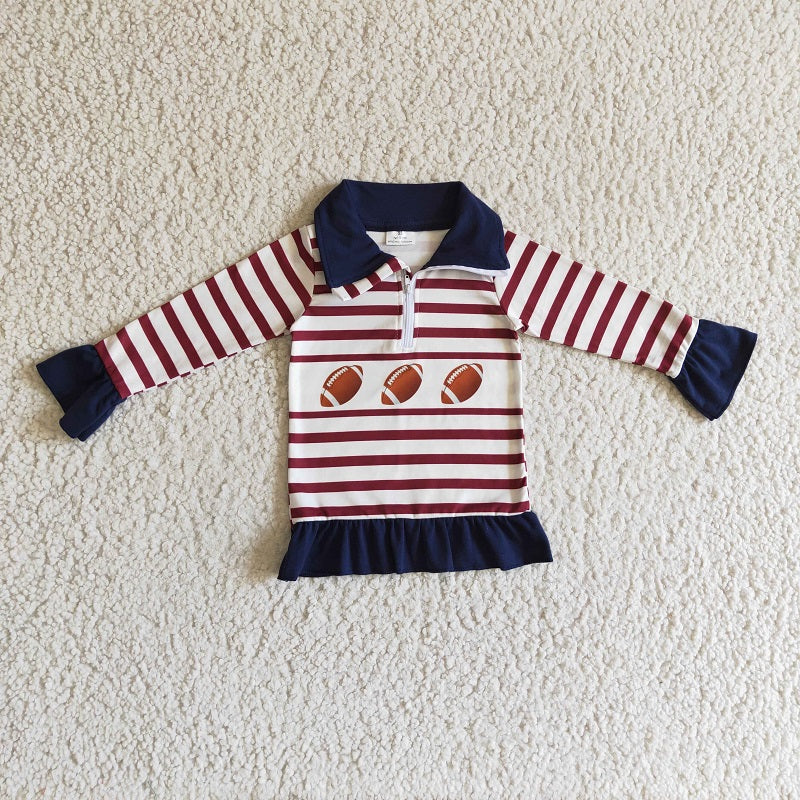 GT0053 Girls Rugby Zip Stripe Long Sleeve Top