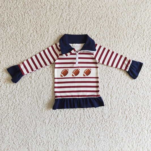 GT0053 Girls Rugby Zip Stripe Long Sleeve Top