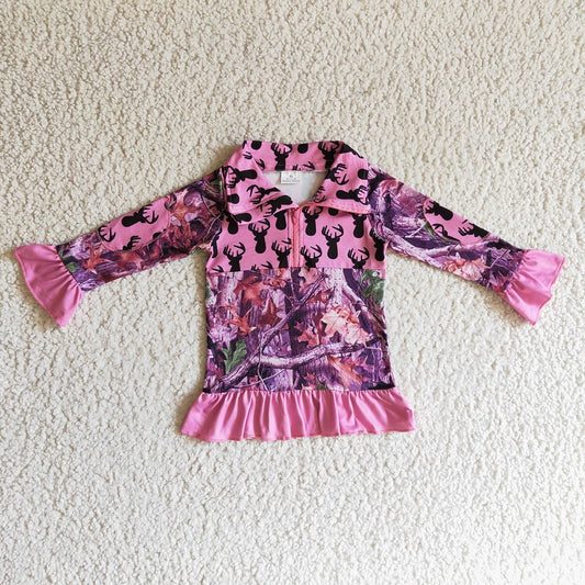 GT0056 Girls Fawn Branch Purple Zip Long Sleeve Top