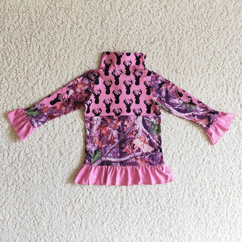 GT0056 Girls Fawn Branch Purple Zip Long Sleeve Top
