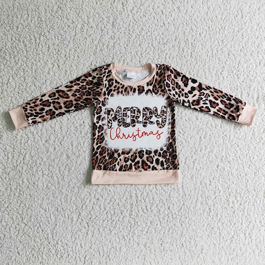 GT0060 Girls Christmas Pink Leopard Print Long Sleeve Top