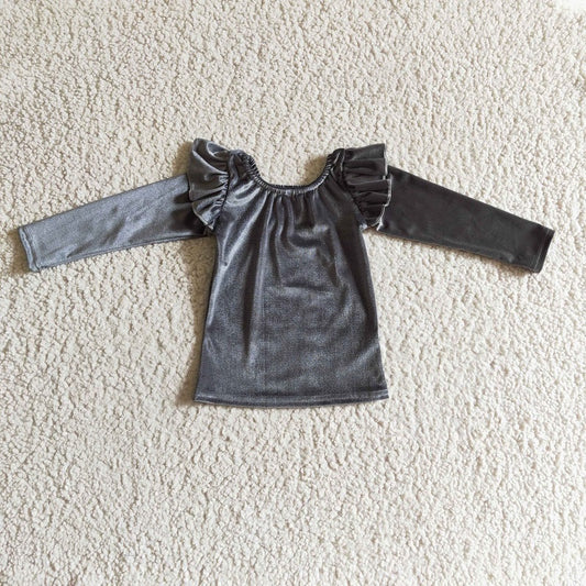 GT0063 Girls Grey Gold Velvet Long Sleeve Top