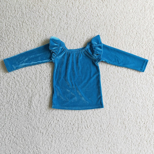 GT0064 Girls Blue Gold Velvet Long Sleeve Top