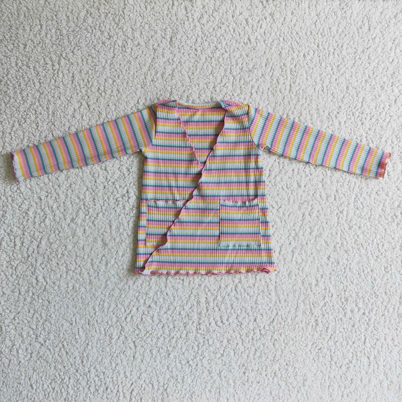 GT0068 Girls Colorful Striped Pocket Long Sleeve Jacket