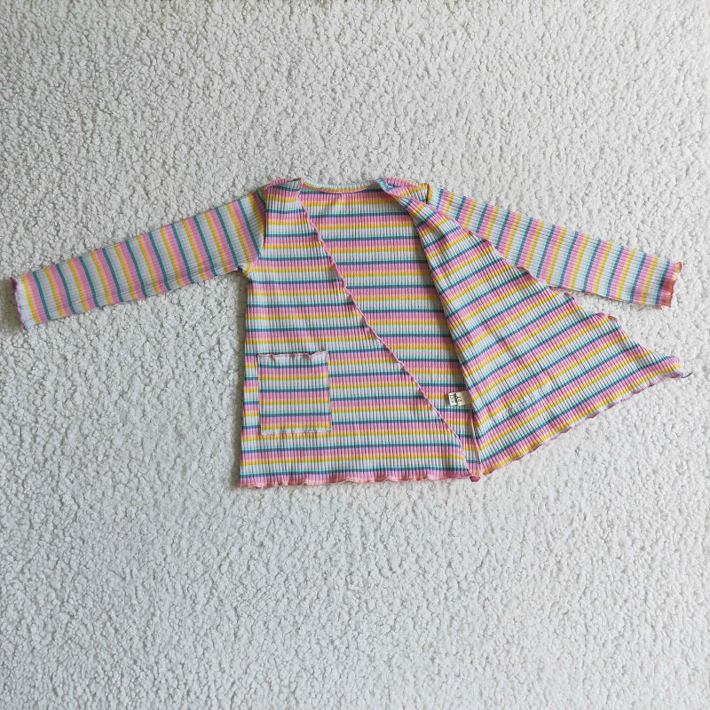 GT0068 Girls Colorful Striped Pocket Long Sleeve Jacket