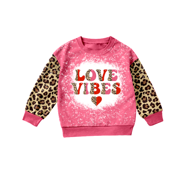 GT0071 Girls Valentine's Day Pink Leopard Print Long Sleeve Top