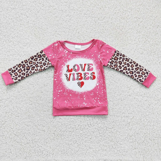 GT0071 Girls Valentine's Day Pink Leopard Print Long Sleeve Top