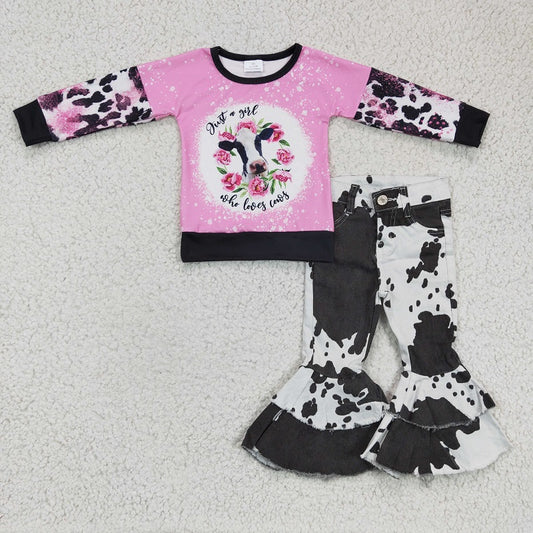 GT0077+P0001   Pink cow print +cow print jeans