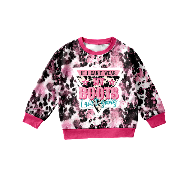 GT0078 Girls' Rose Red Cow Print Long Sleeve Top