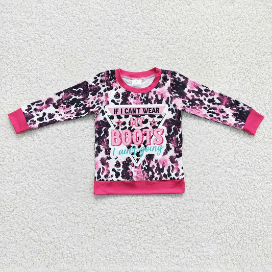 GT0078 Girls' Rose Red Cow Print Long Sleeve Top