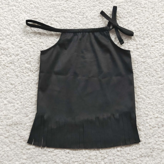 GT0088 Baby Girls Black Fringed Halter Top