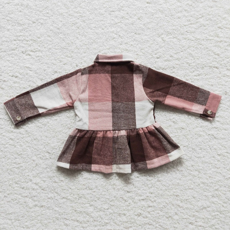 GT0090 Girls Pink Plaid Long Sleeve Shirt