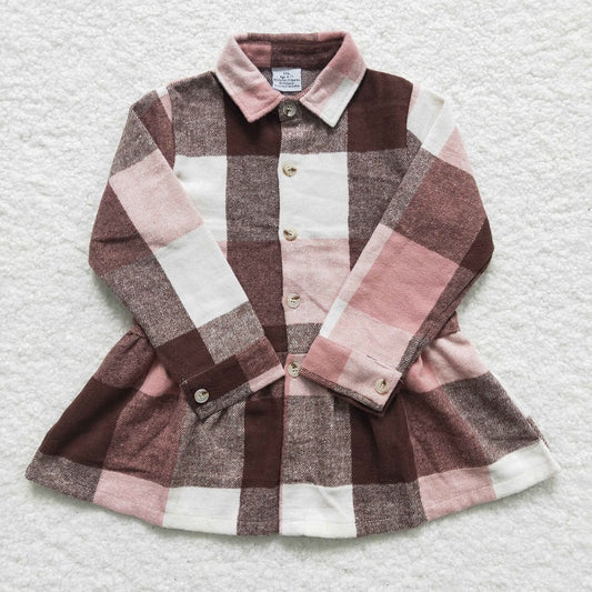 GT0090 Girls Pink Plaid Long Sleeve Shirt