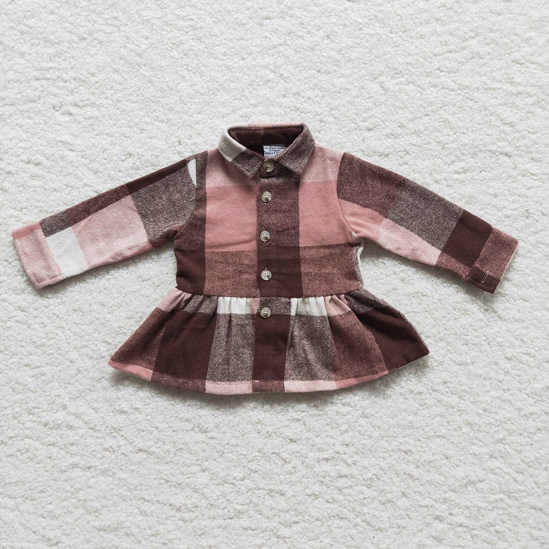 GT0090 Girls Pink Plaid Long Sleeve Shirt