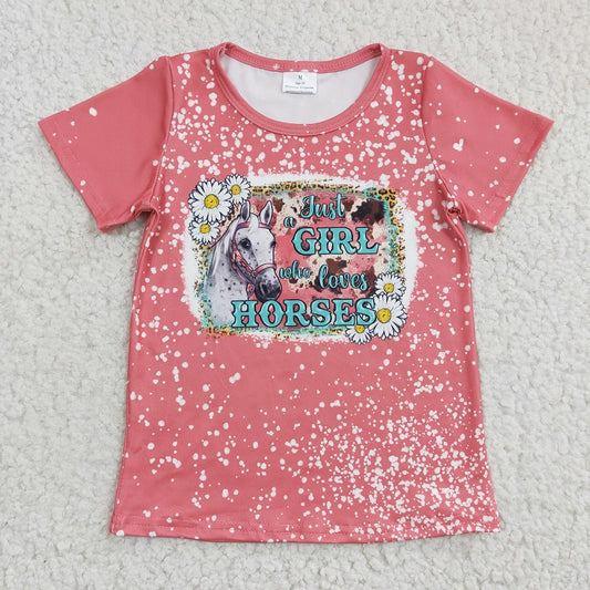 GT0095 Girls Horse Daisy Pink Short Sleeve Top