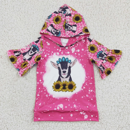 GT0096 Girls Cow Sunflower Gem Rose Hooded Short Sleeve Top D 4.16