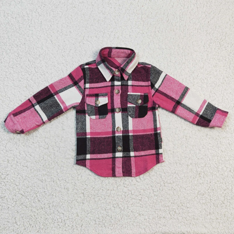 GT0104 Girls Rose Red Plaid Long Sleeve Shirt