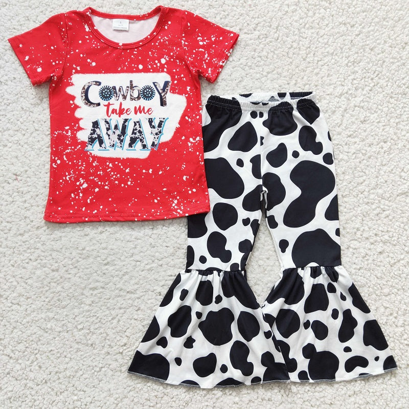 Red cow boy top+cow print pants GT0105 +P0041