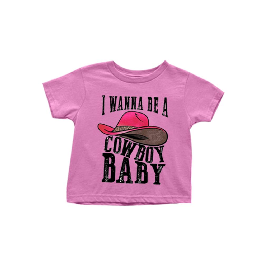 GT0107 Girls COWBOY BABY hat rose red short-sleeved top