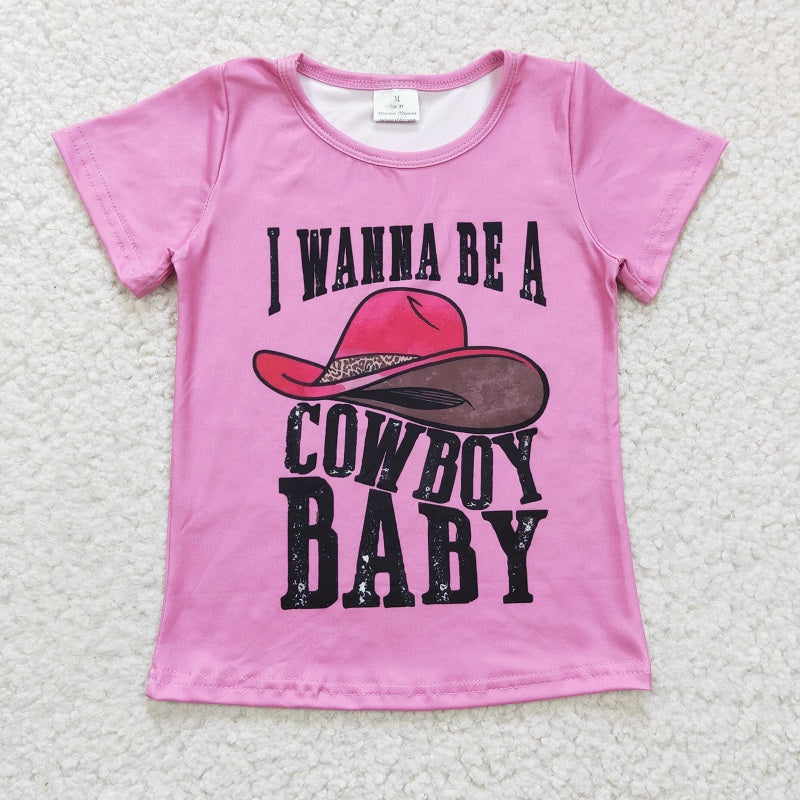 GT0107 Girls COWBOY BABY hat rose red short-sleeved top