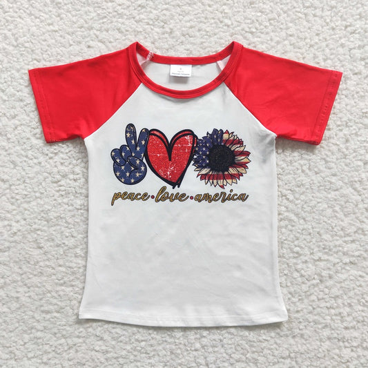 GT0108 Baby Girls National Day peace love heart short-sleeved top