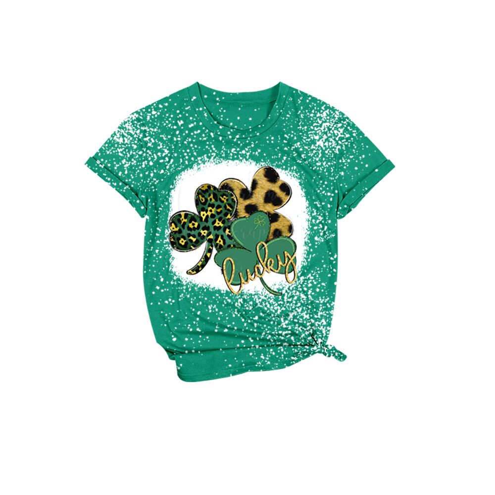 GT0109 Girls Green Four Leaf Clover Short Sleeve Top