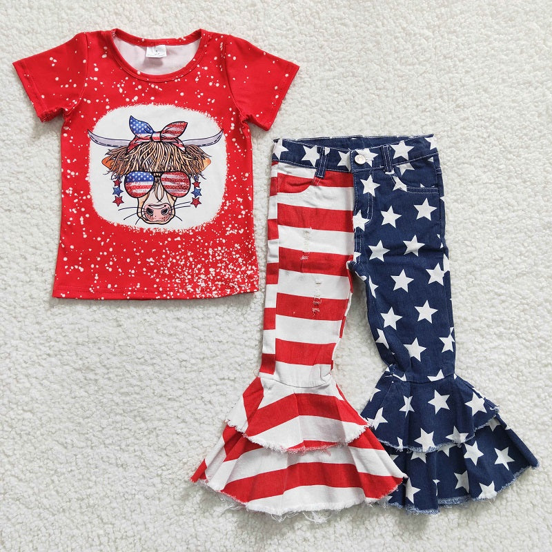 baby girl clothes red cow print top+ jeans  GT0114+C3-14