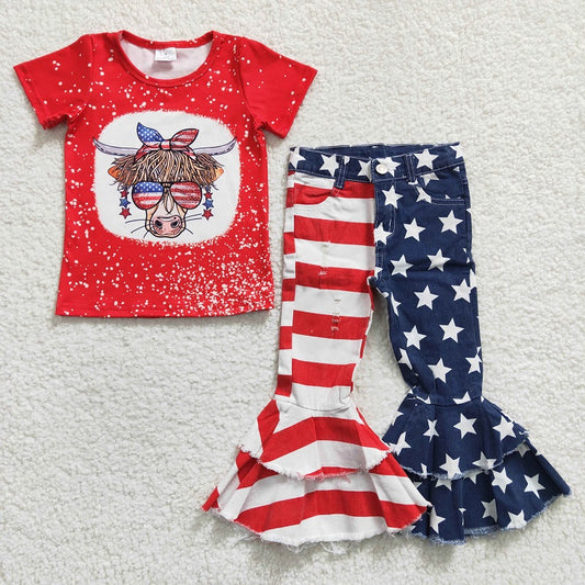 baby girl clothes red cow print top+ jeans GT0114+C3-14