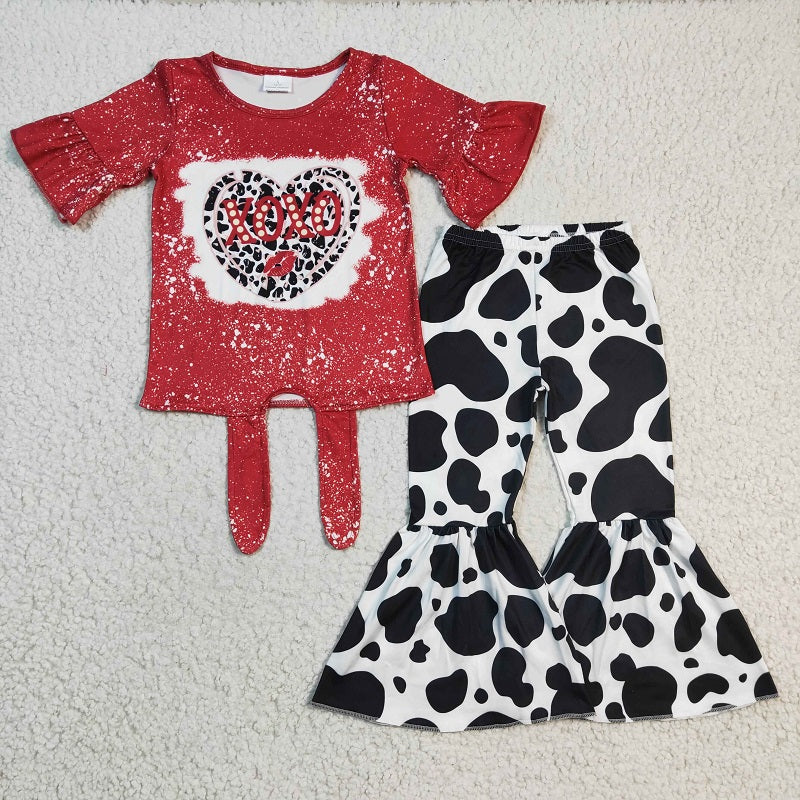 Red top +cow print long pants GT0127+P0041