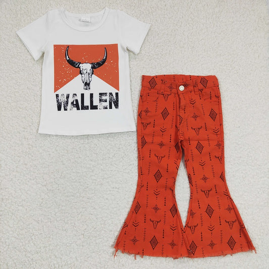 GT0146 cow print top + Orange Denim Pants
