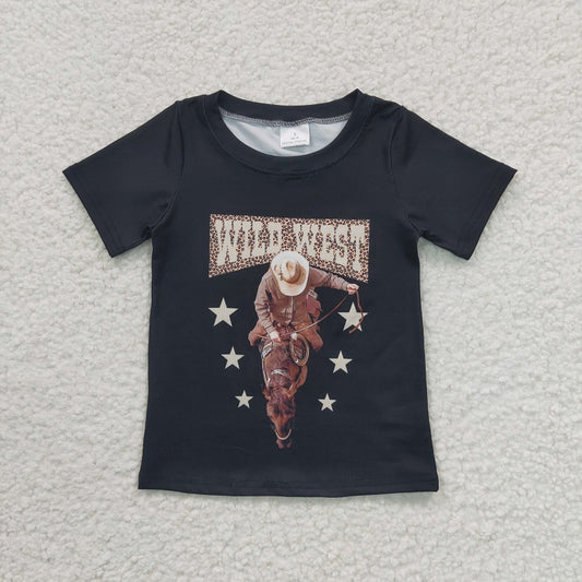 GT0152 Girls WILD WEST Riding Black Short Sleeve Top