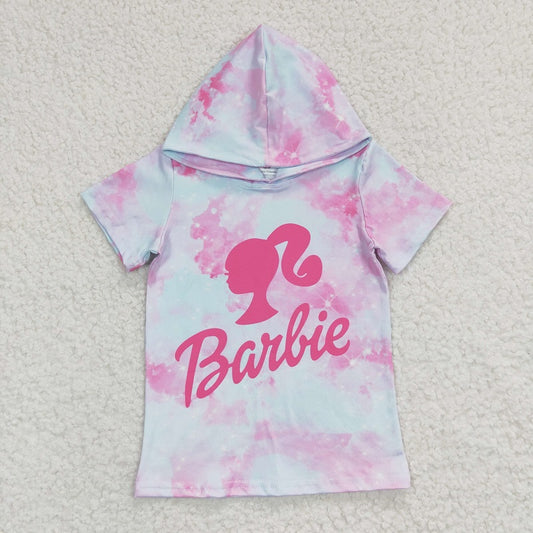 GT0153 Baby Girls Pink Hooded Short Sleeve Top