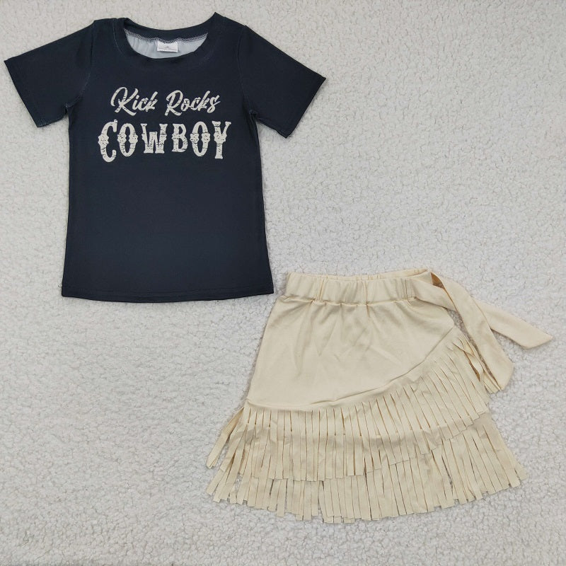 GT0169 baby girls cowboy black short sleeve top