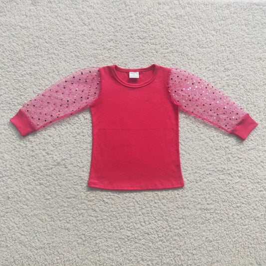 GT0176 Rose Red Lace Long Sleeve Top