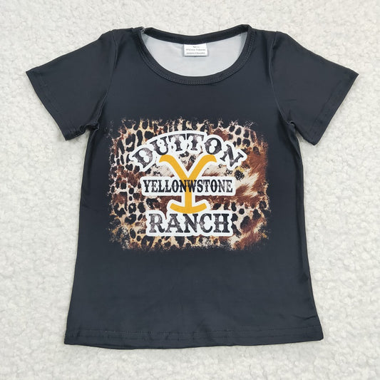 GT0177 Baby Girls Leopard Black Short Sleeve Top