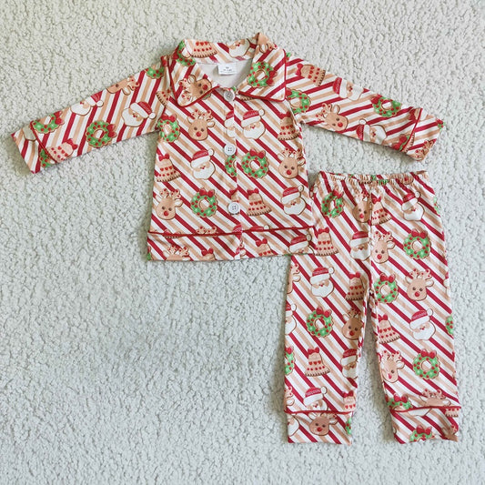 6 A22-19 Boys Santa Red Long Sleeve Pajama Set
