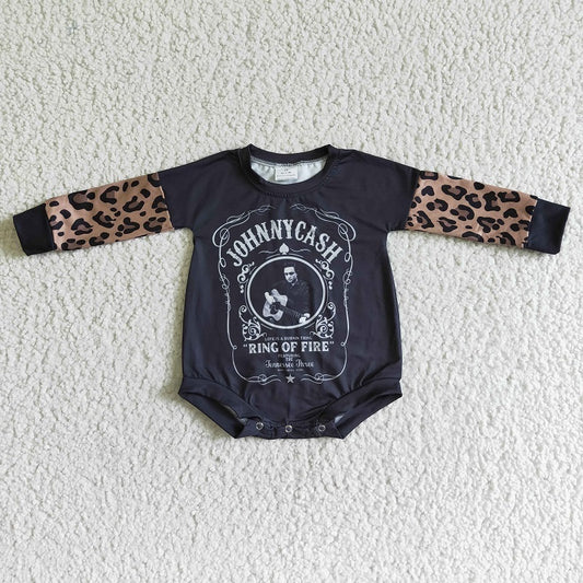 LR0014  Black Leopard Print Long Sleeve Bodysuit
