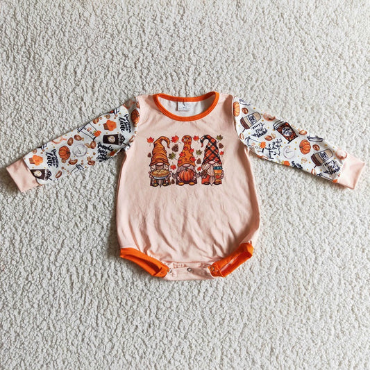 LR0155 Thanksgiving Three Little People Pumpkin Long Sleeve Bodysuit