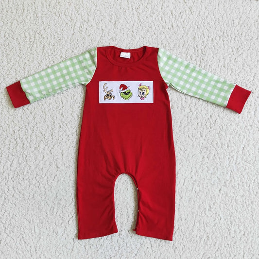 LR0019 Boys Red Embroidered Long Sleeve Bodysuit