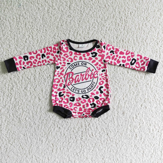 LR0023 Girls Pink Leopard Print Long Sleeve Bodysuit