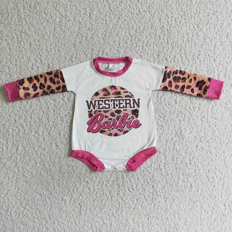 LR0033 White Leopard Long Sleeve Bodysuit Romper