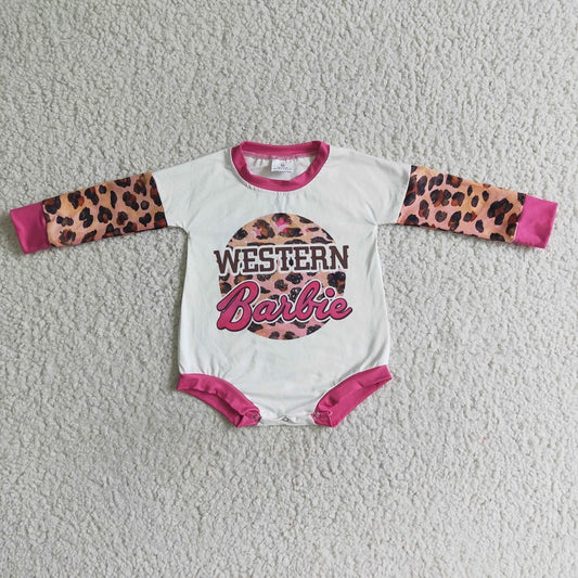 LR0033 White Leopard Long Sleeve Bodysuit Romper