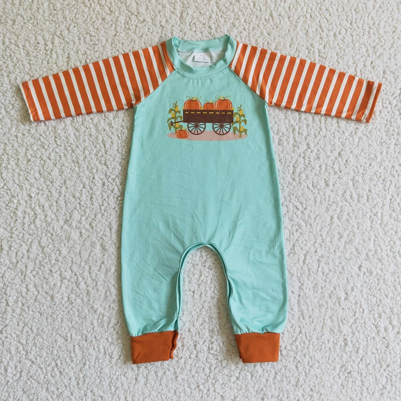 LR0046 Boys Autumn Pumpkin Car Long Sleeve Bodysuit